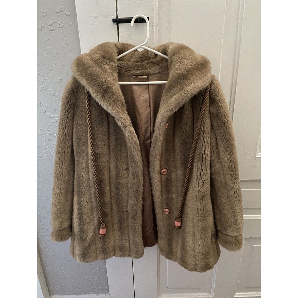 Vintage Martinique By Dubrowsky And Joseph Tan Brown Faux Fur Coat Cord 14